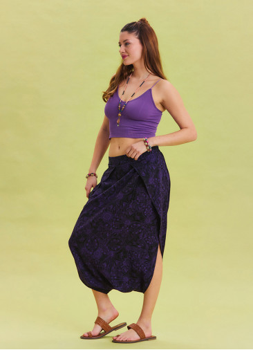 Purple Bohemian Shalwar with Elastic Waist and Low Crotch 4543